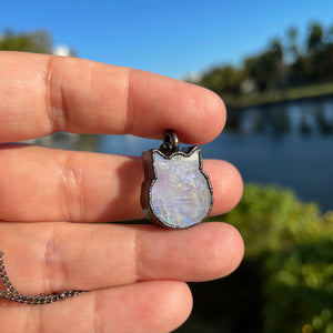 The Charlotte - Rainbow Moonstone Mini Cat Necklace