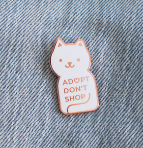 Adopt Don't Shop Cat Pin White