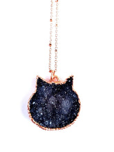 Load image into Gallery viewer, The Obie - Druzy Cat Necklace (Black or White)