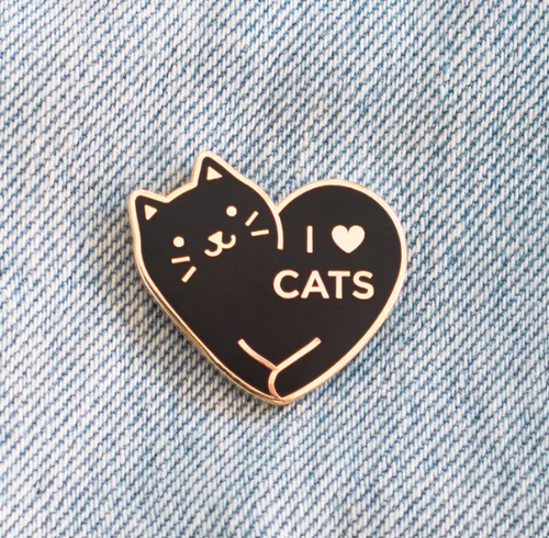 I Love Cats Pin Black