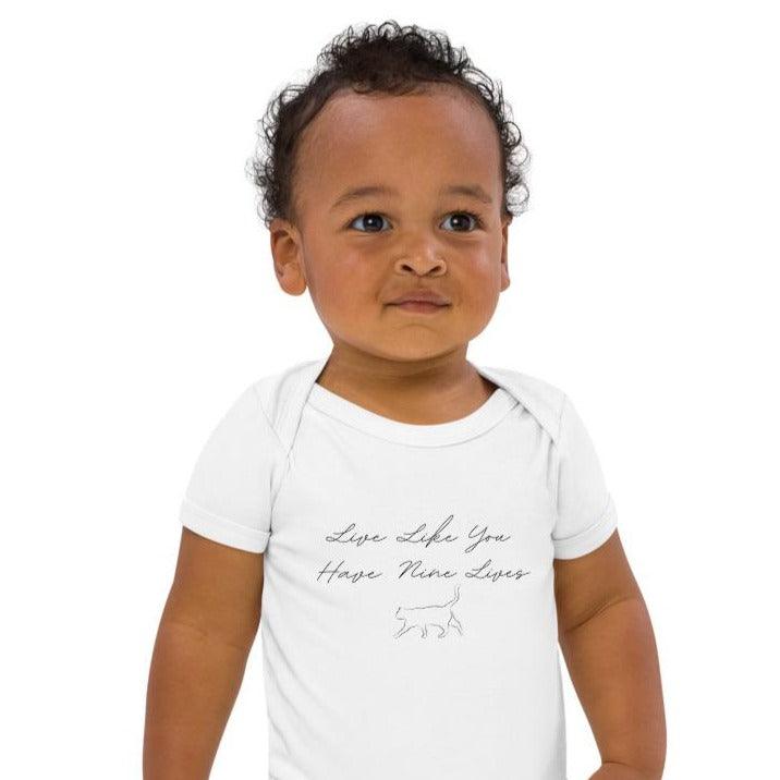 Live Like You Have Nine Lives Cat Onesie_White