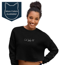 Load image into Gallery viewer, Cat Lady AF Crop Sweatshirt with Stay Feral Embellishment