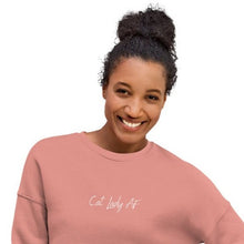 Load image into Gallery viewer, Cat Lady AF Crop Sweatshirt with Stay Feral Embellishment
